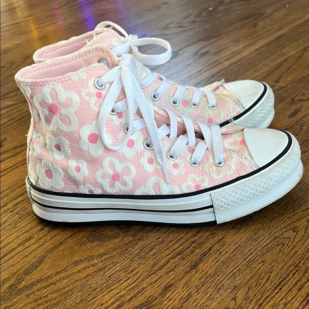 Girls Pink Flower Converse Hi Tops